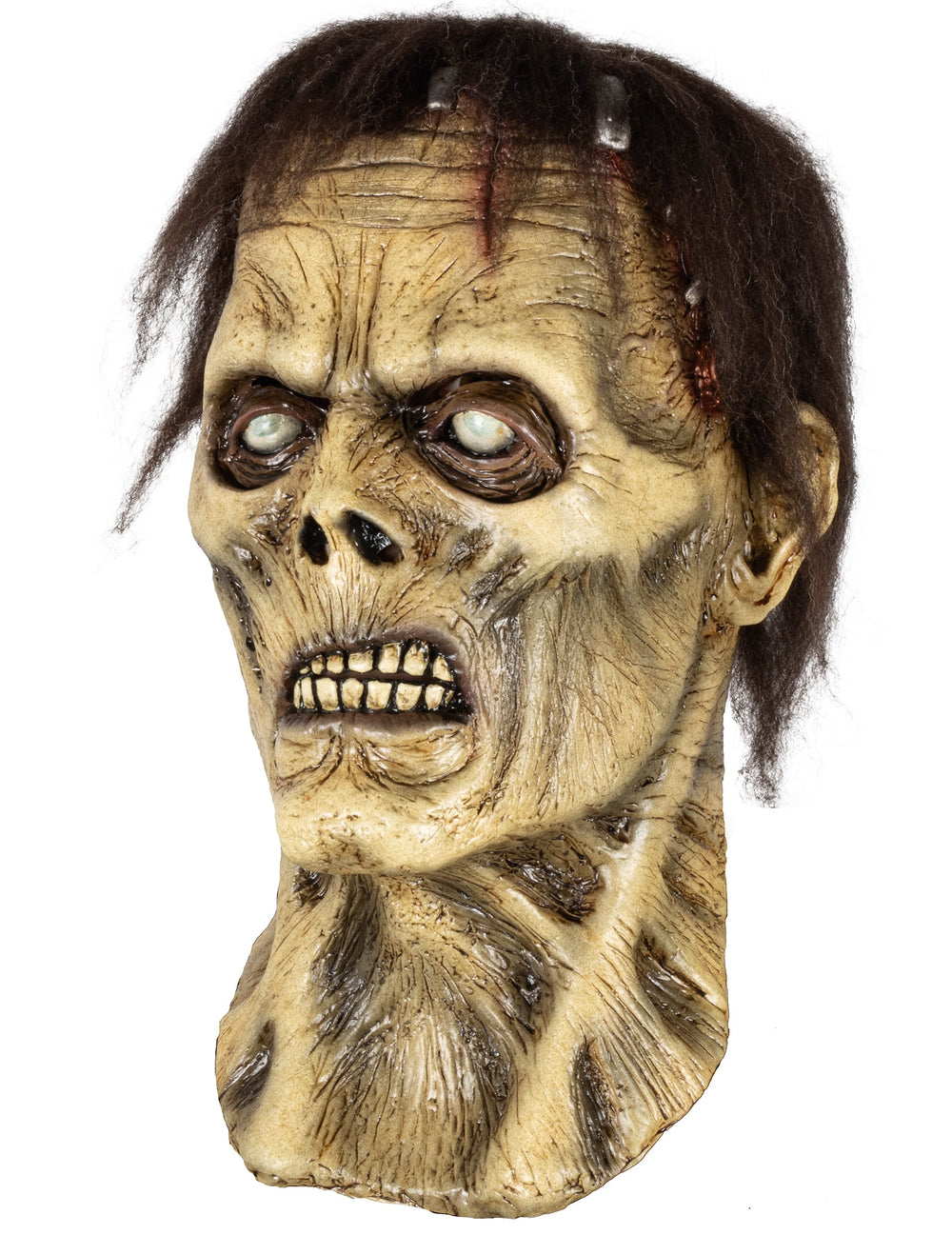 Masque intégral monstre Frankenstein zombie pour adulte beige avec cheveux et agrafes