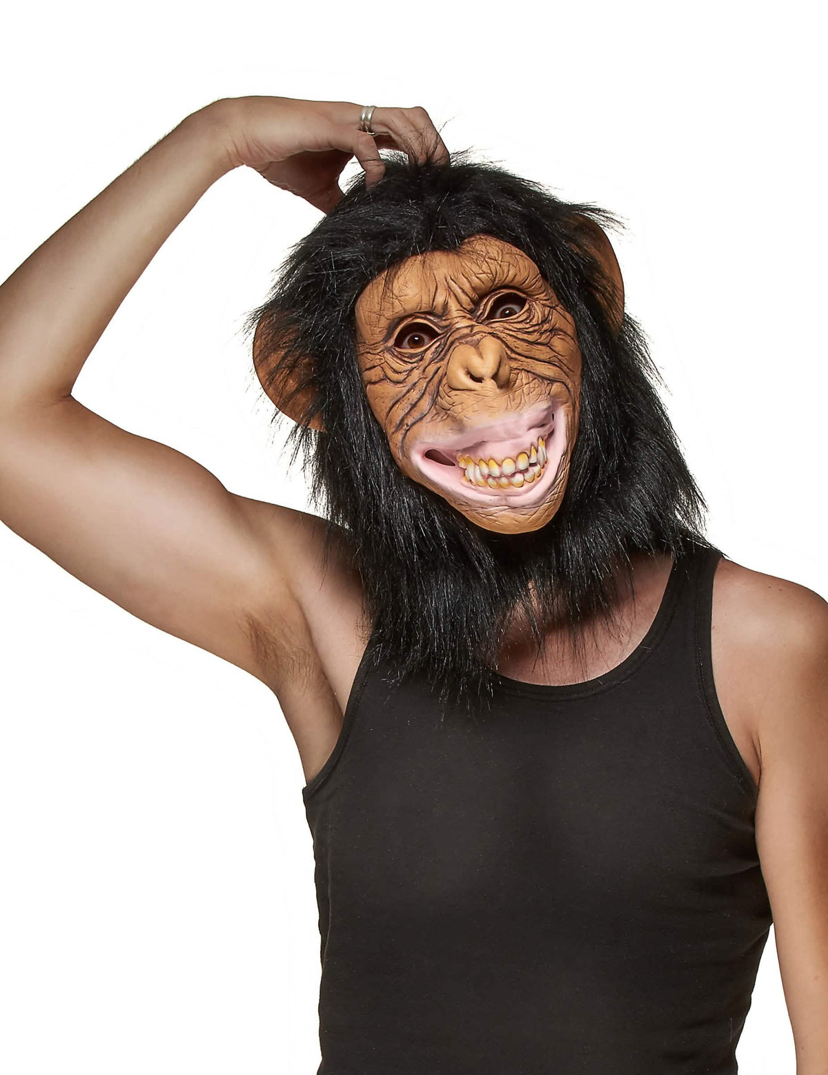 Latex majommask felnőttnek fekete szőrrel