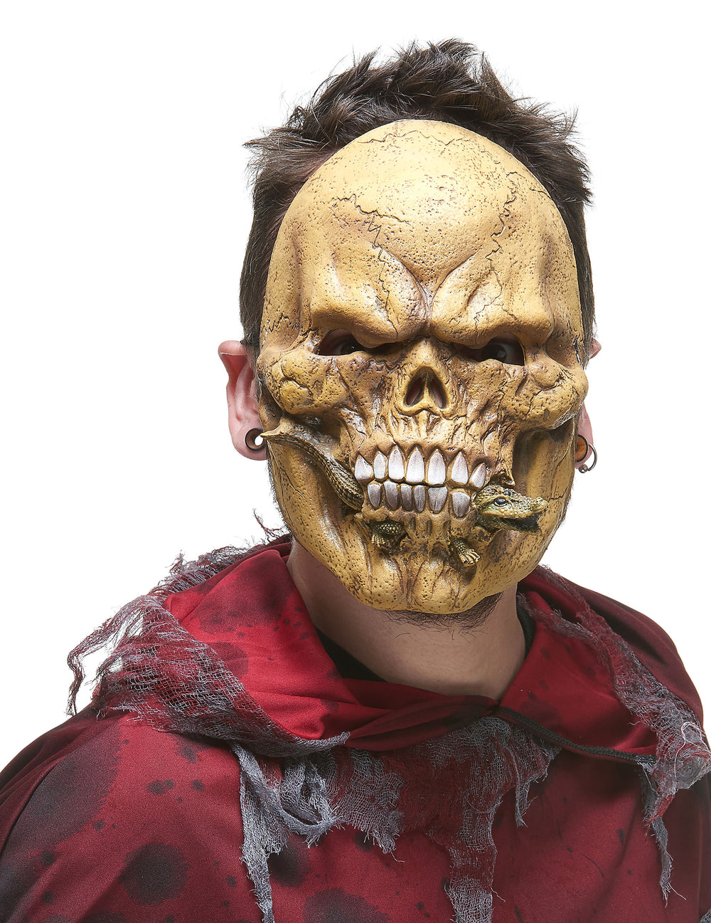Vue de face du masque latex squelette mangeur de reptiles pour adulte