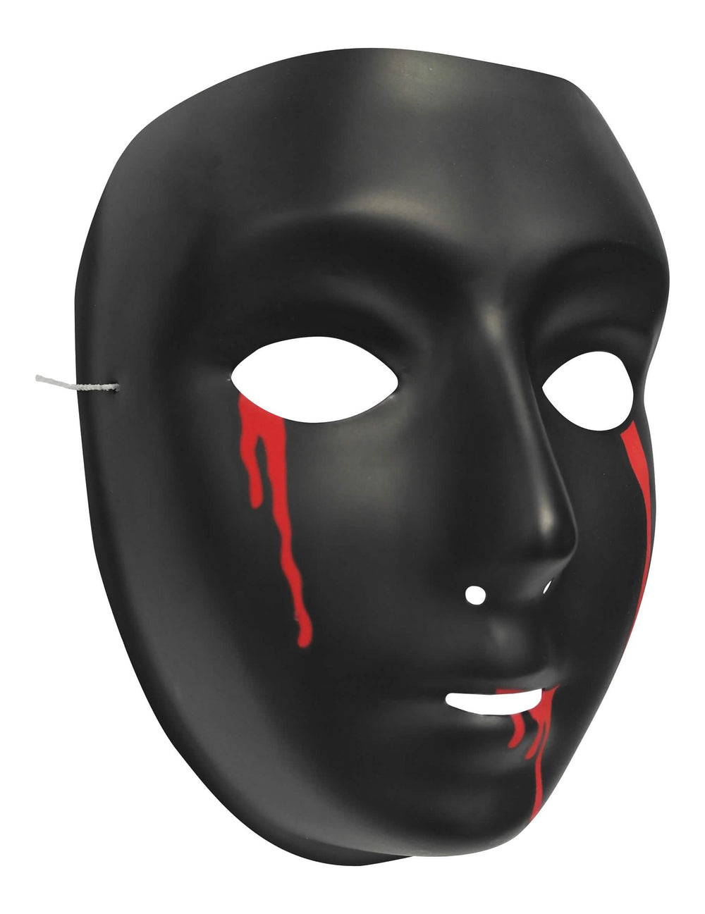 A halloween nő fekete maszkjának profilnézete vérkönnyekkel