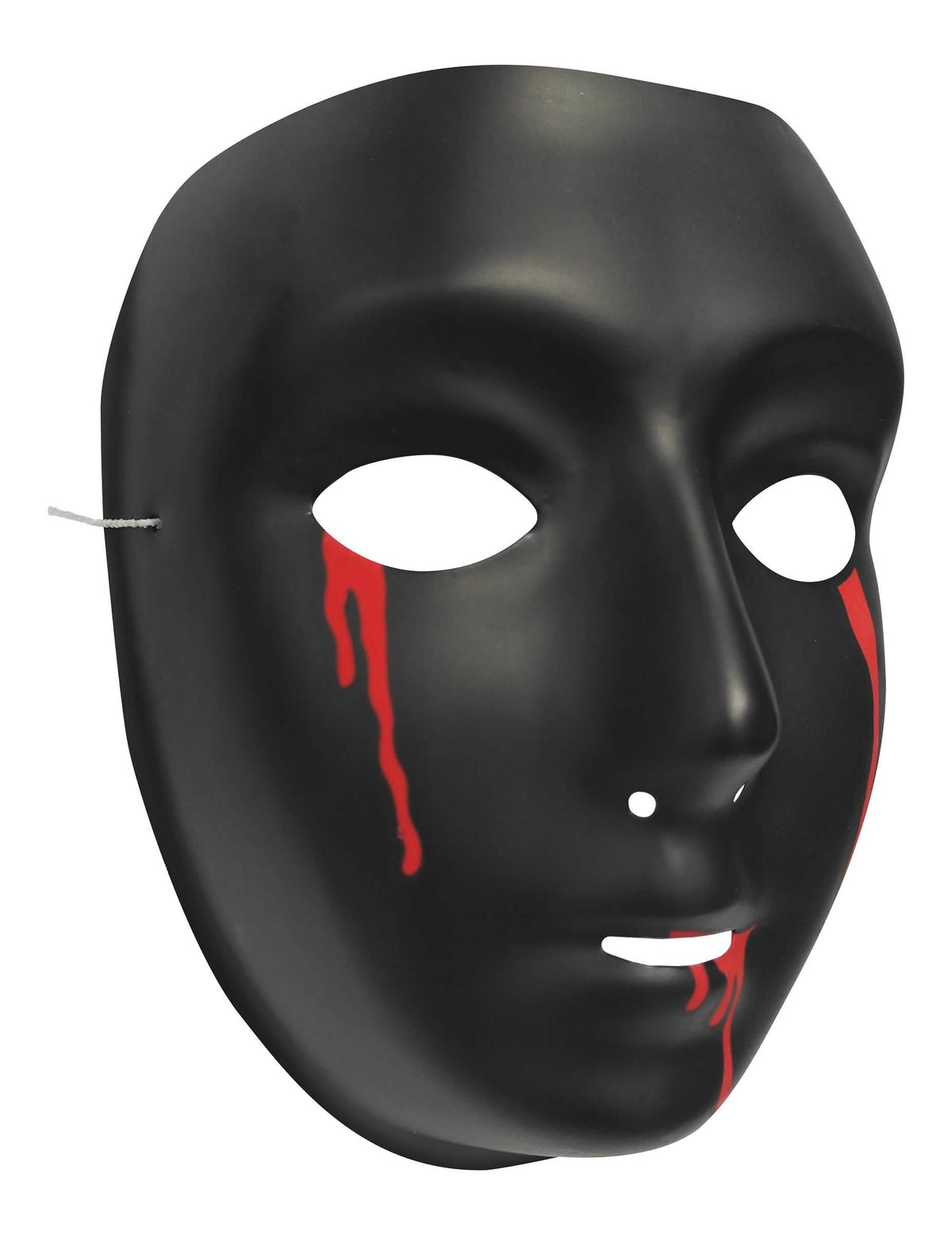A halloween nő fekete maszkjának profilnézete vérkönnyekkel