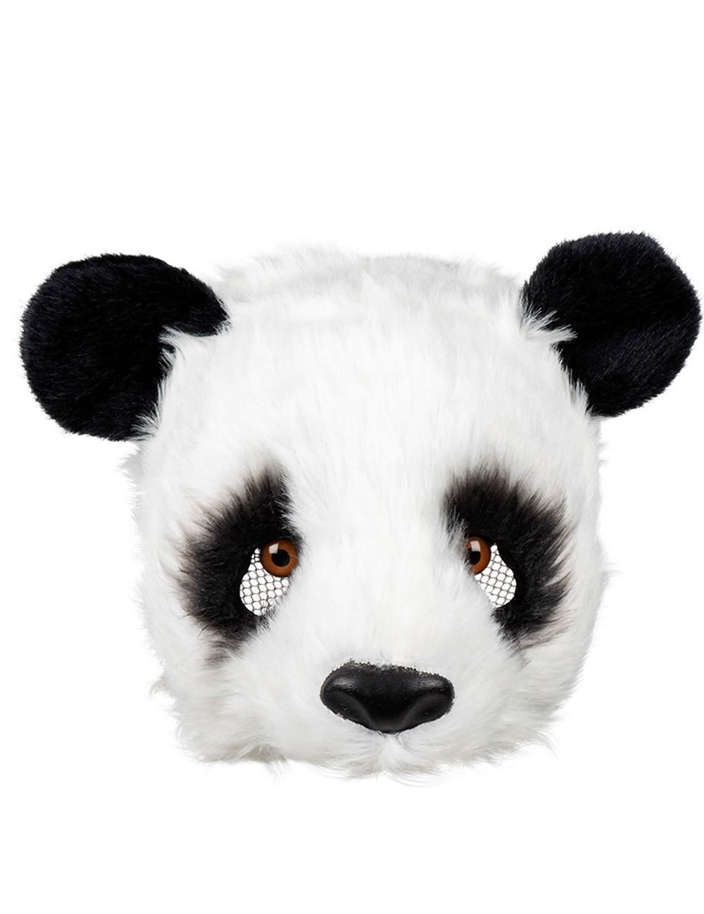 Közelkép a realista panda maszk arcáról