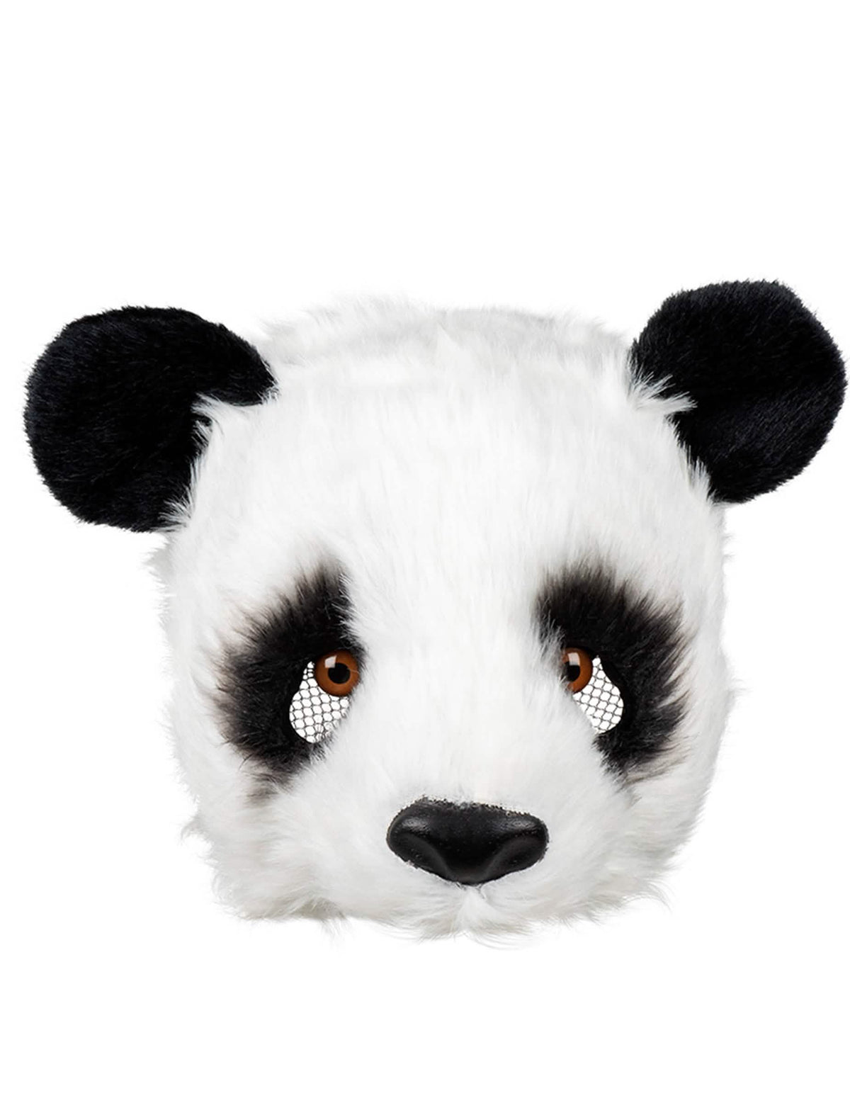 Közelkép a realista panda maszk arcáról
