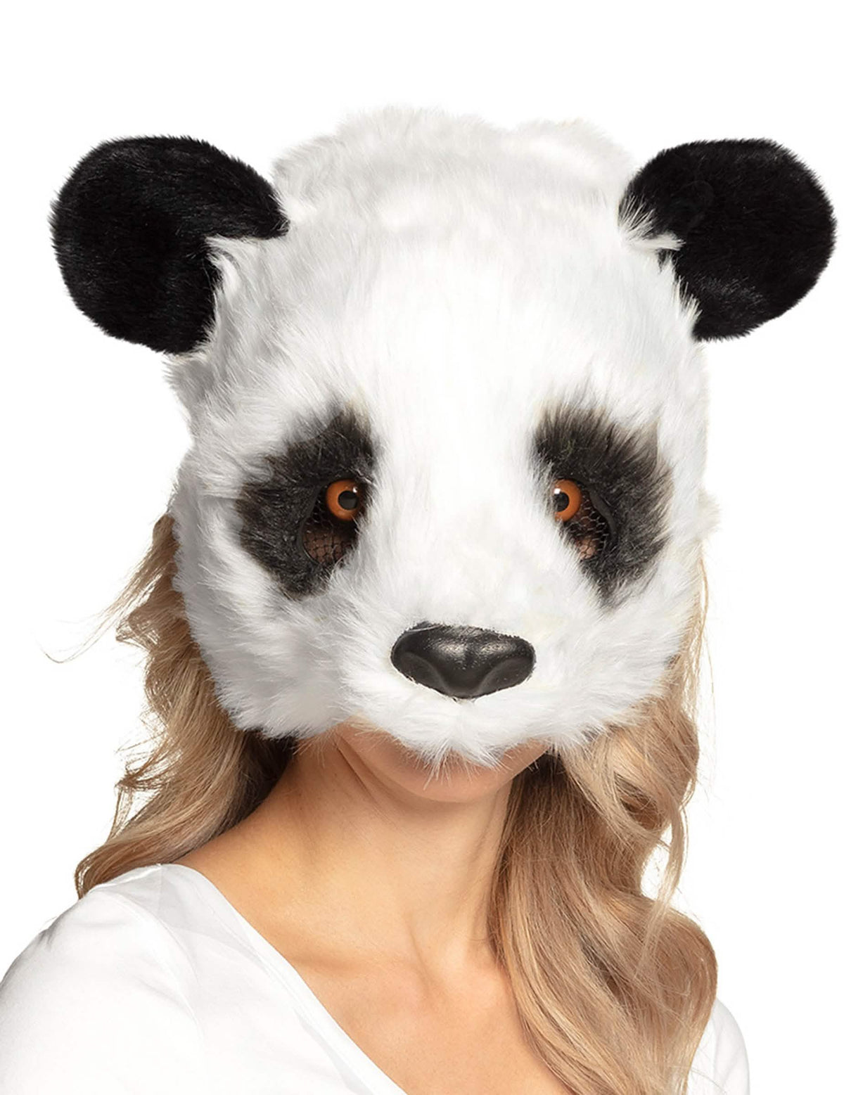 Realista panda maszk felnőttnek fekete és fehér műszőrméből