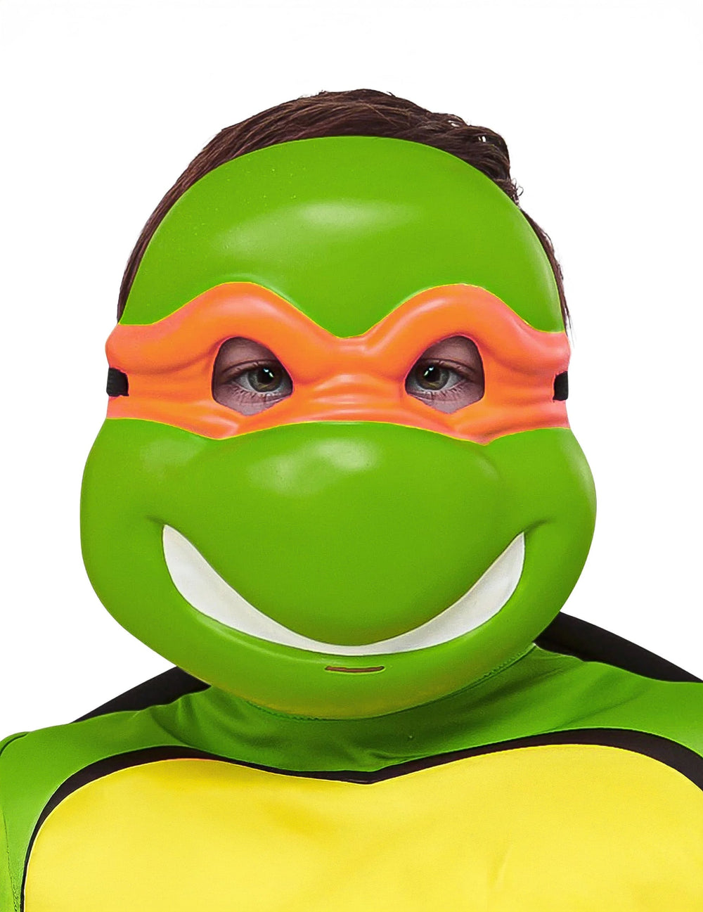 Masque plastique Michelangelo Tortues Ninja pour enfant vert avec bandeau orange et sourire blanc