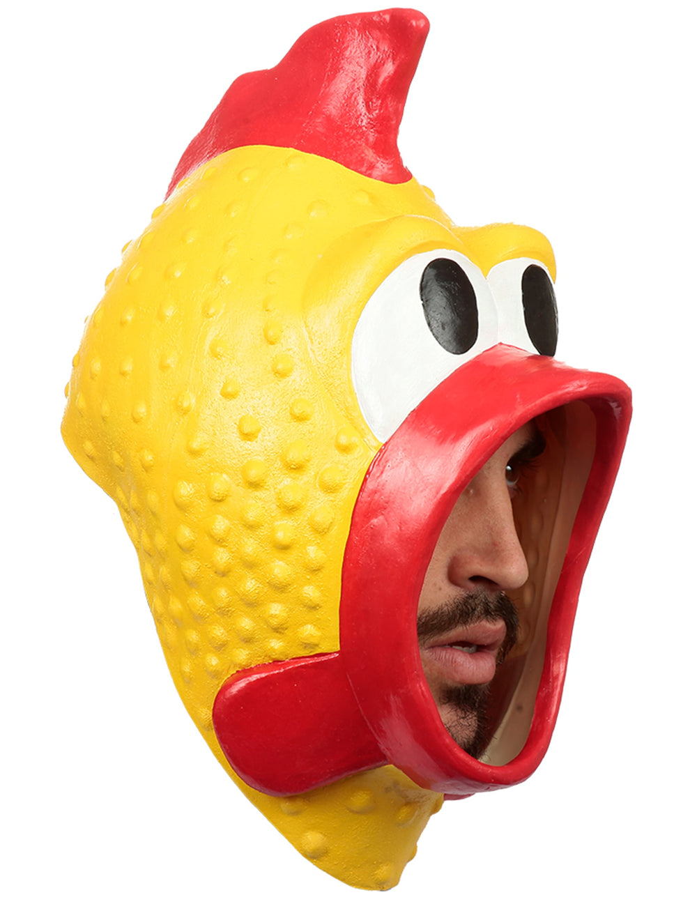 Masque de poulet pour adulte jaune et rouge en plastique avec crête