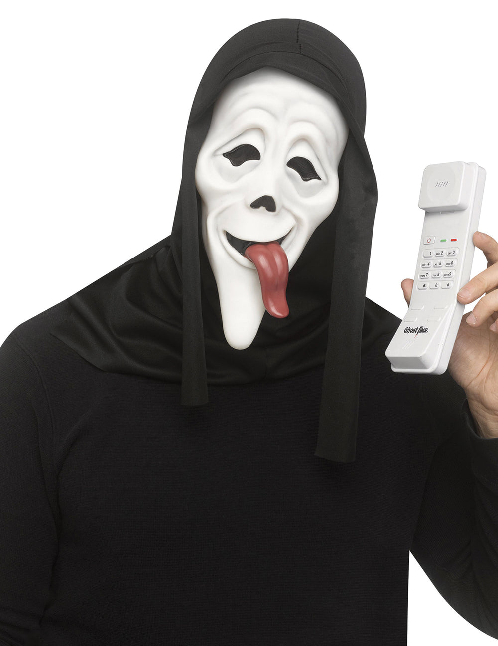 Masque et téléphone sonore Scary Movie pour adulte blanc avec langue pendante