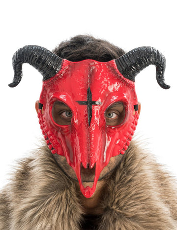 Felnőtt vörös szarvú démon csontváz maszk