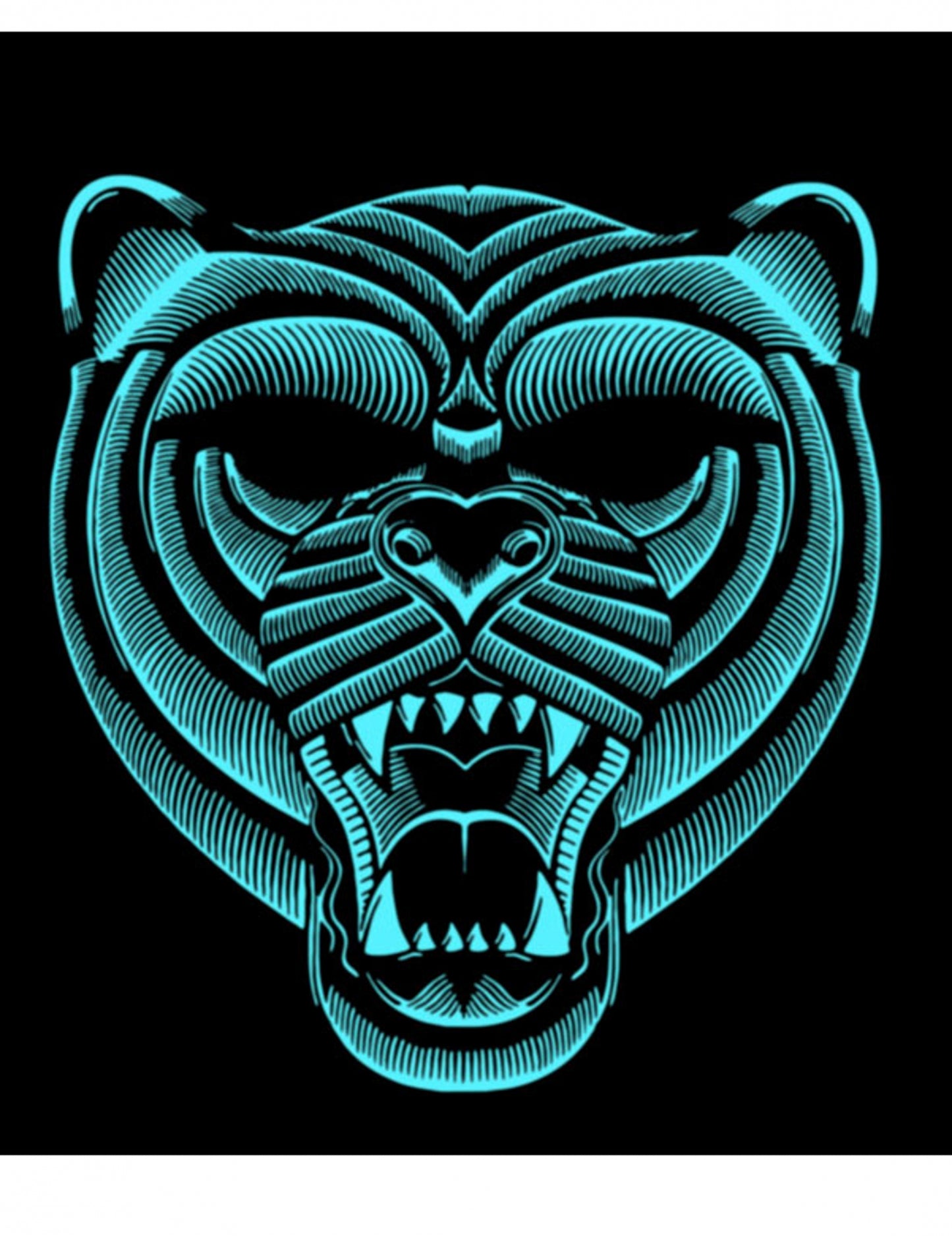 Détail des motifs lumineux du masque tigre à LED réactives