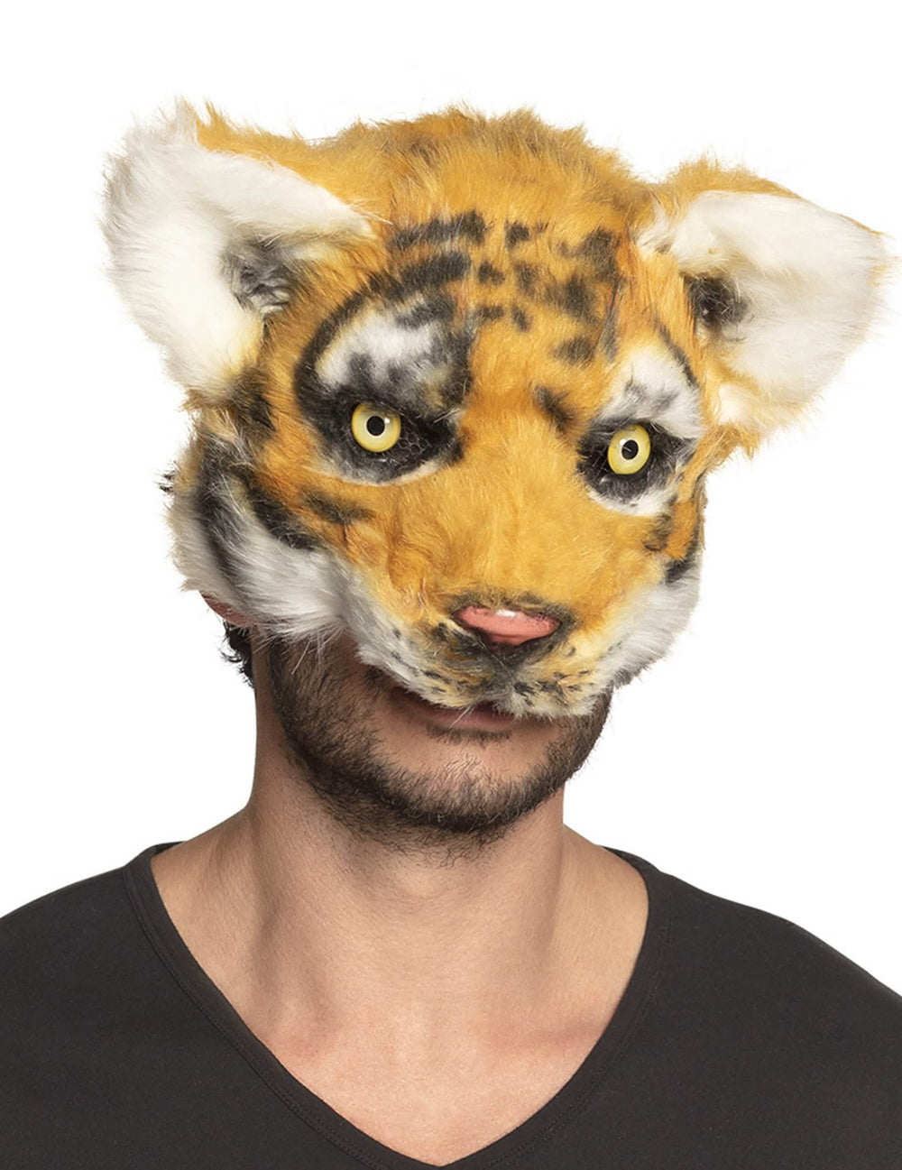 Masque de tigre en peluche pour adulte orange et noir