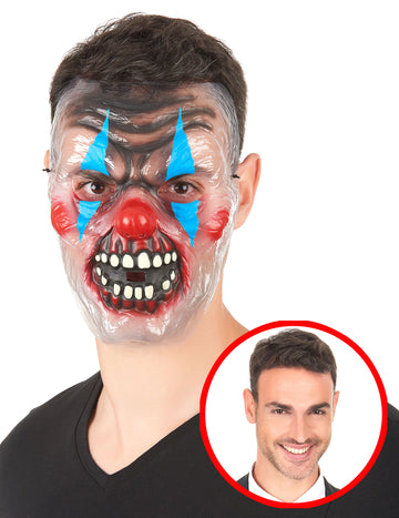 Átlátszó maszk félelmetes bicolor felnőtt bohóc