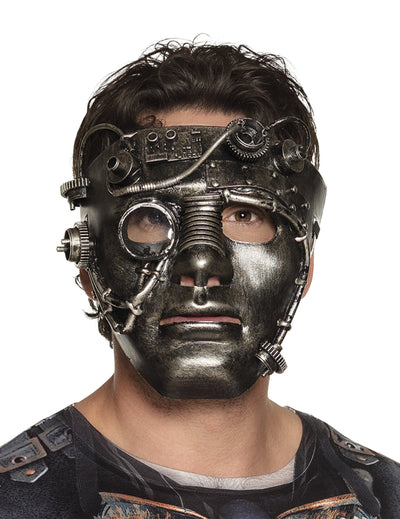 Krómozott, mechanikus részletekkel díszített steampunk arcmaszk felnőtteknek