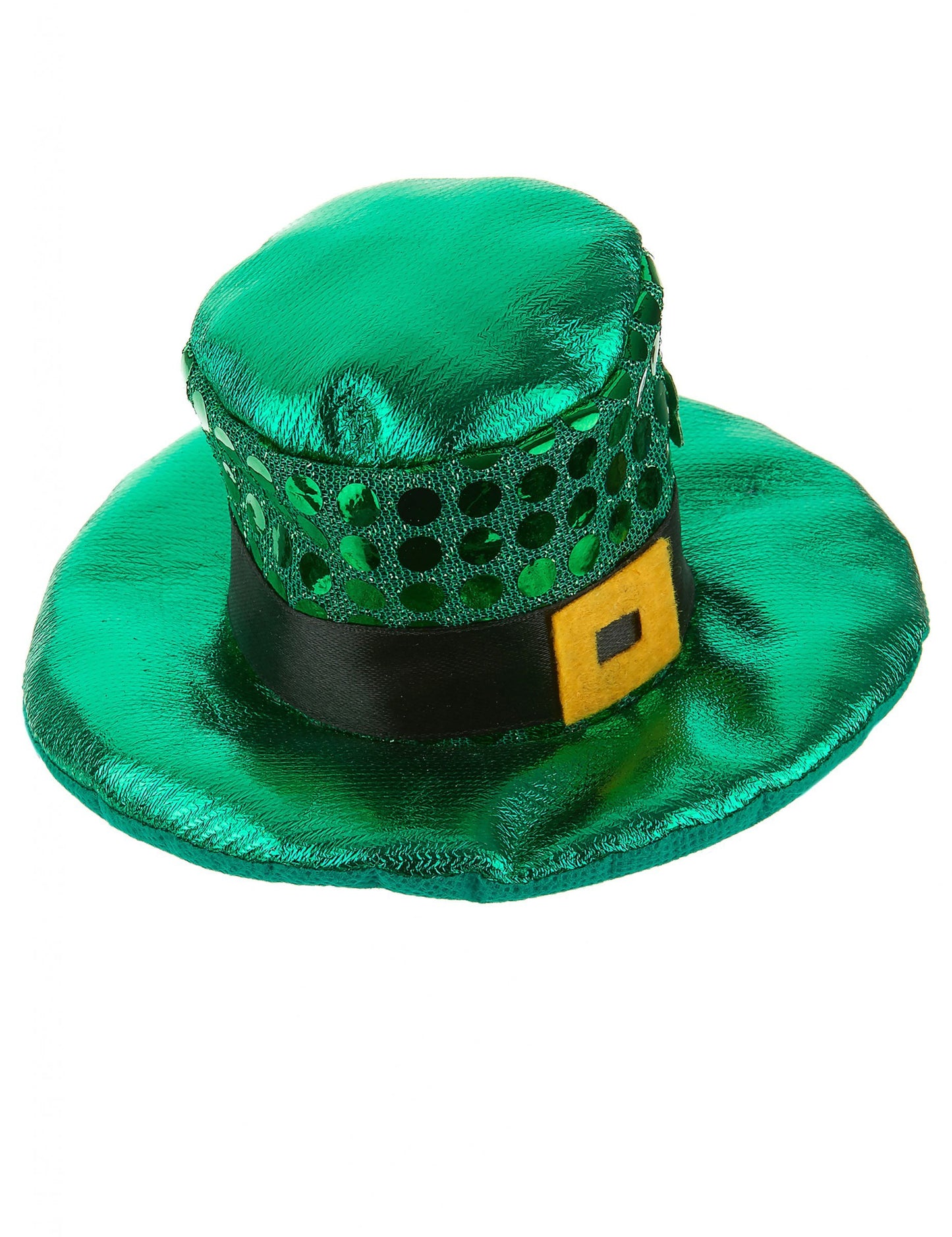 Vue de dessus du mini chapeau à boucle et sequins Saint Patrick
