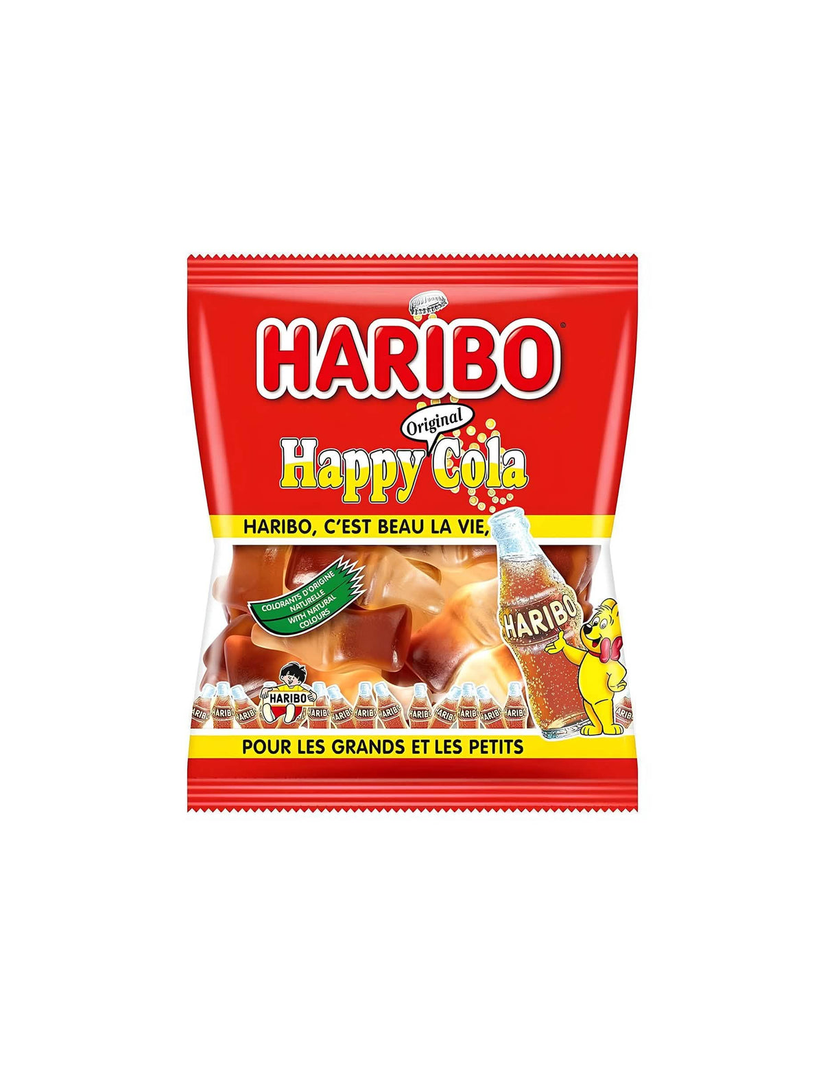 Haribo Happy Cola cukorkák gyereknek és felnőttnek piros tasakja