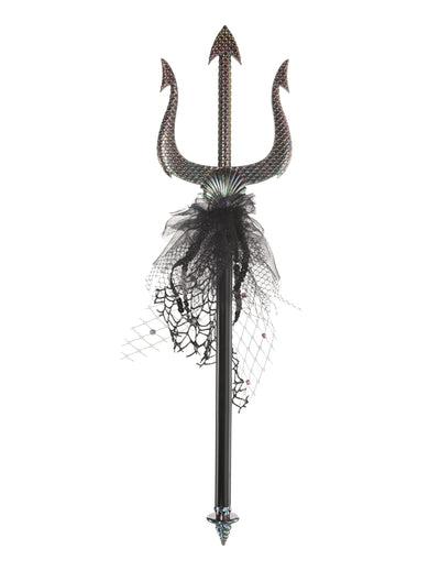 Mini trident sirène pour adulte noir iridescent avec tulle et coquillage
