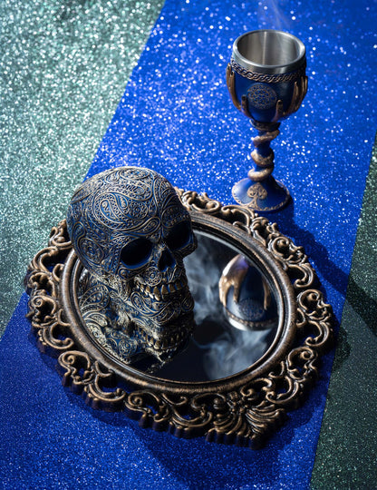 Fekete és antik bronz tükör, 40 cm