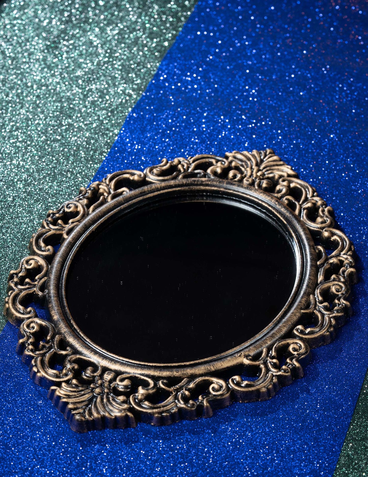 Fekete és antik bronz tükör, 40 cm