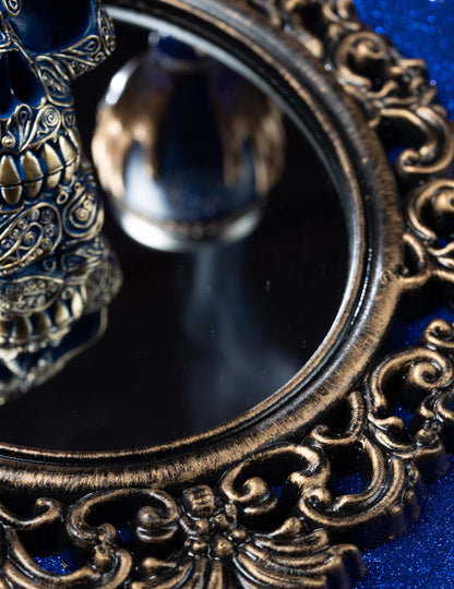 Fekete és antik bronz tükör, 40 cm