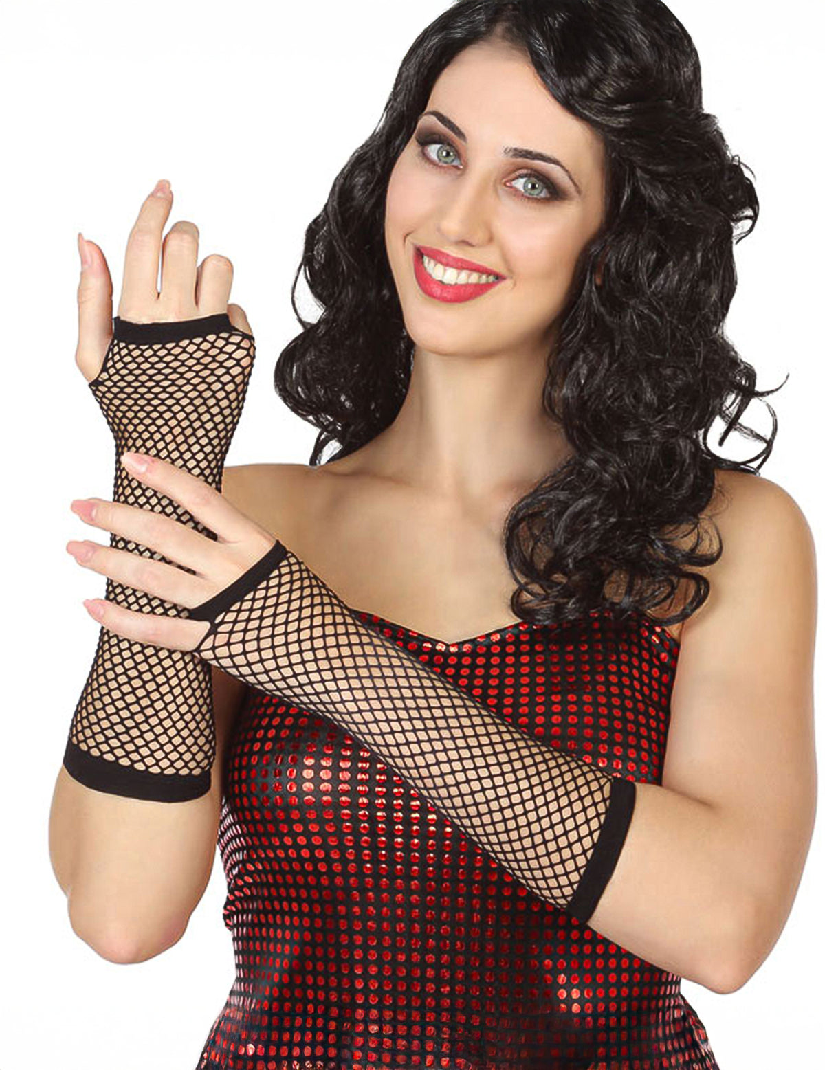 Mitaines longues résille pour femme noires
