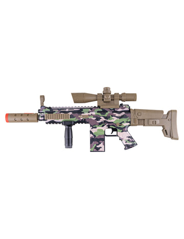 Álcázott géppuska füsthatással, hanggal és fénnyel 