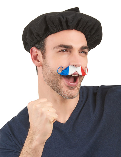 Moustache supporter France pour adulte bleu blanc rouge