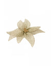 Nœud de poinsettia en toile pour décoration beige avec perle en bois