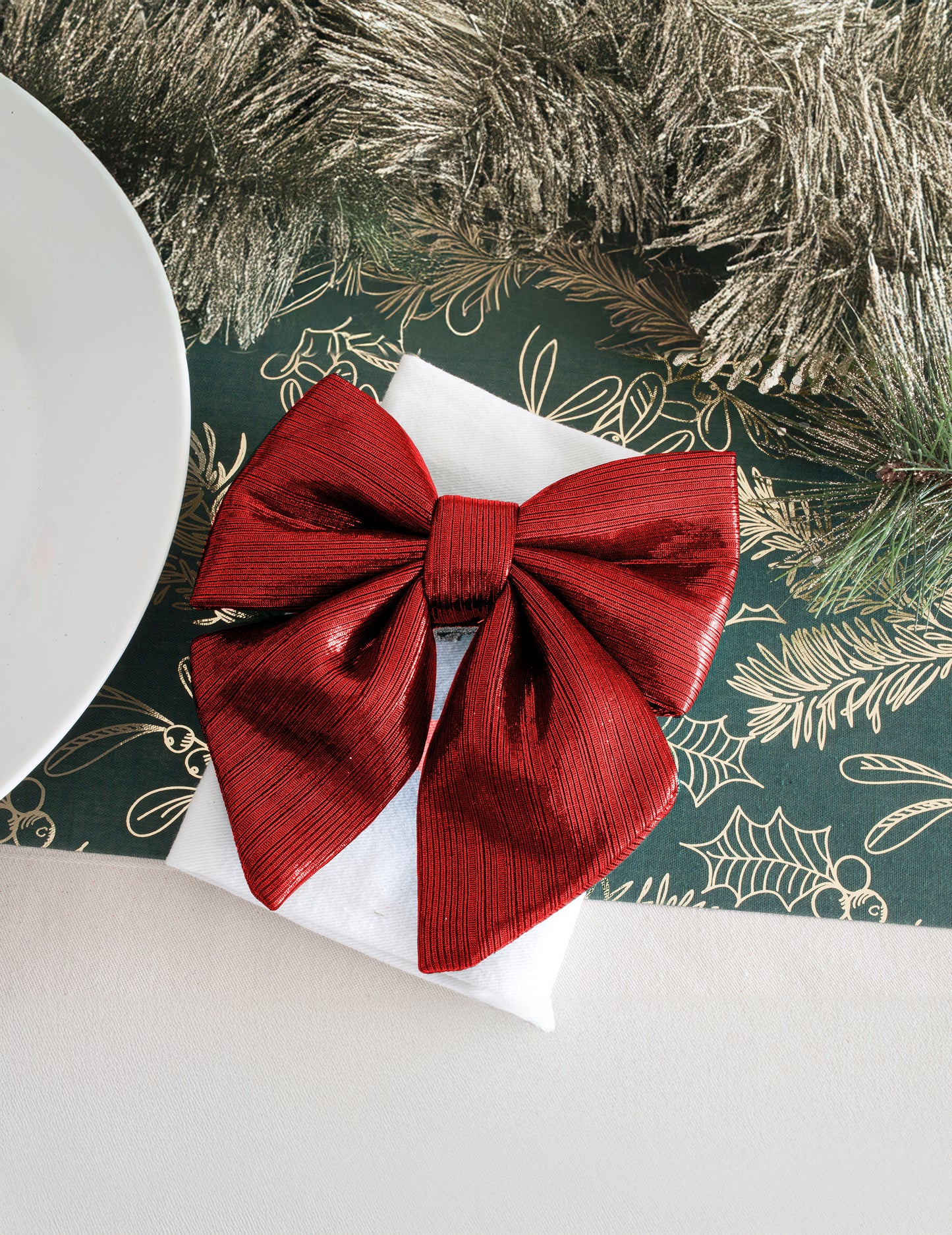 Piros metálfényű textil csokornyakkendő 15 cm