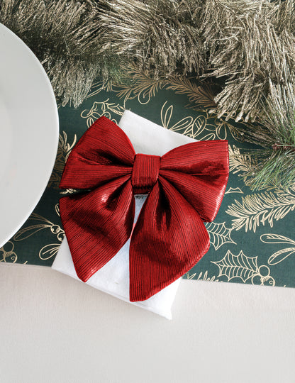 Piros metálfényű textil csokornyakkendő 15 cm