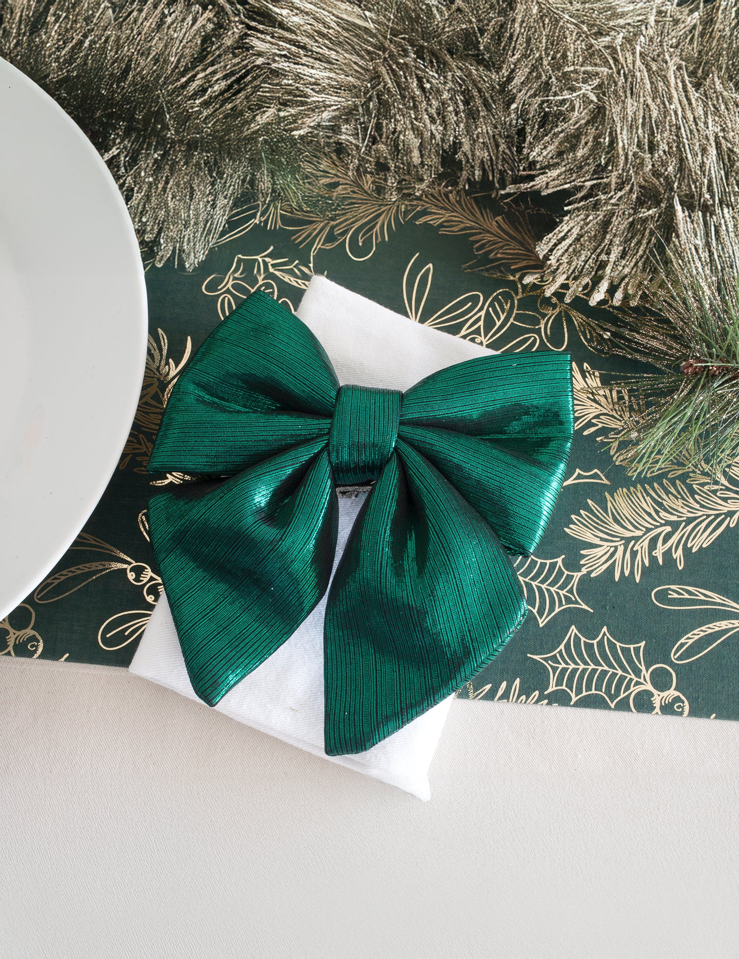 Sötétzöld metál színű textil csokornyakkendő 15 cm