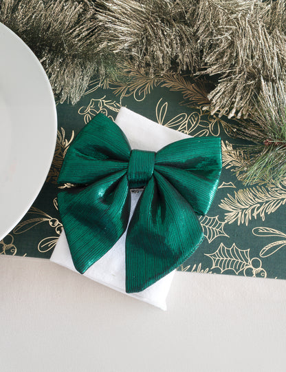 Sötétzöld metál színű textil csokornyakkendő 15 cm