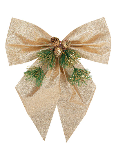 Nœud sapin et pommes de pin pour décoration de Noël champagne à paillettes