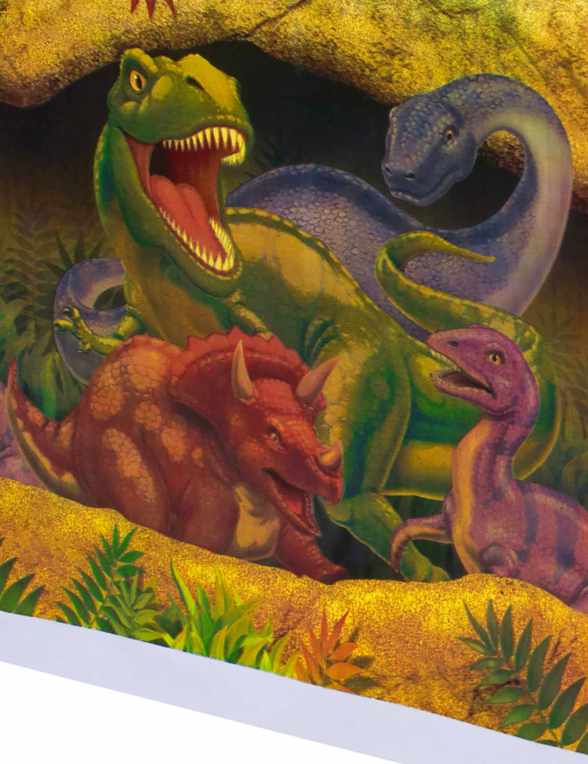 Détail des illustrations de dinosaures de la nappe en plastique Anniversaire Dinosaures