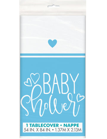 Nappe en plastique Baby Shower pour fête bleue et blanche