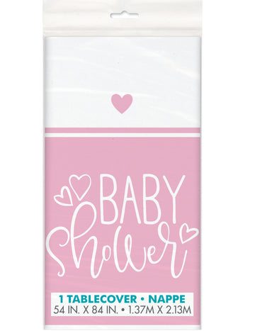 Rózsaszín műanyag babaváró buli terítő 137 x 213 cm lányoknak
