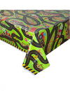 Nappe en plastique chantier pour enfant verte avec motifs de routes et engins de construction