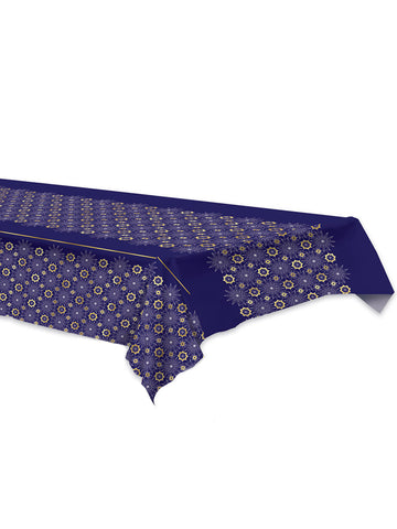 Kék műanyag terítő Eid Mubarak ünnepre, 137 x 274 cm arany rozetták