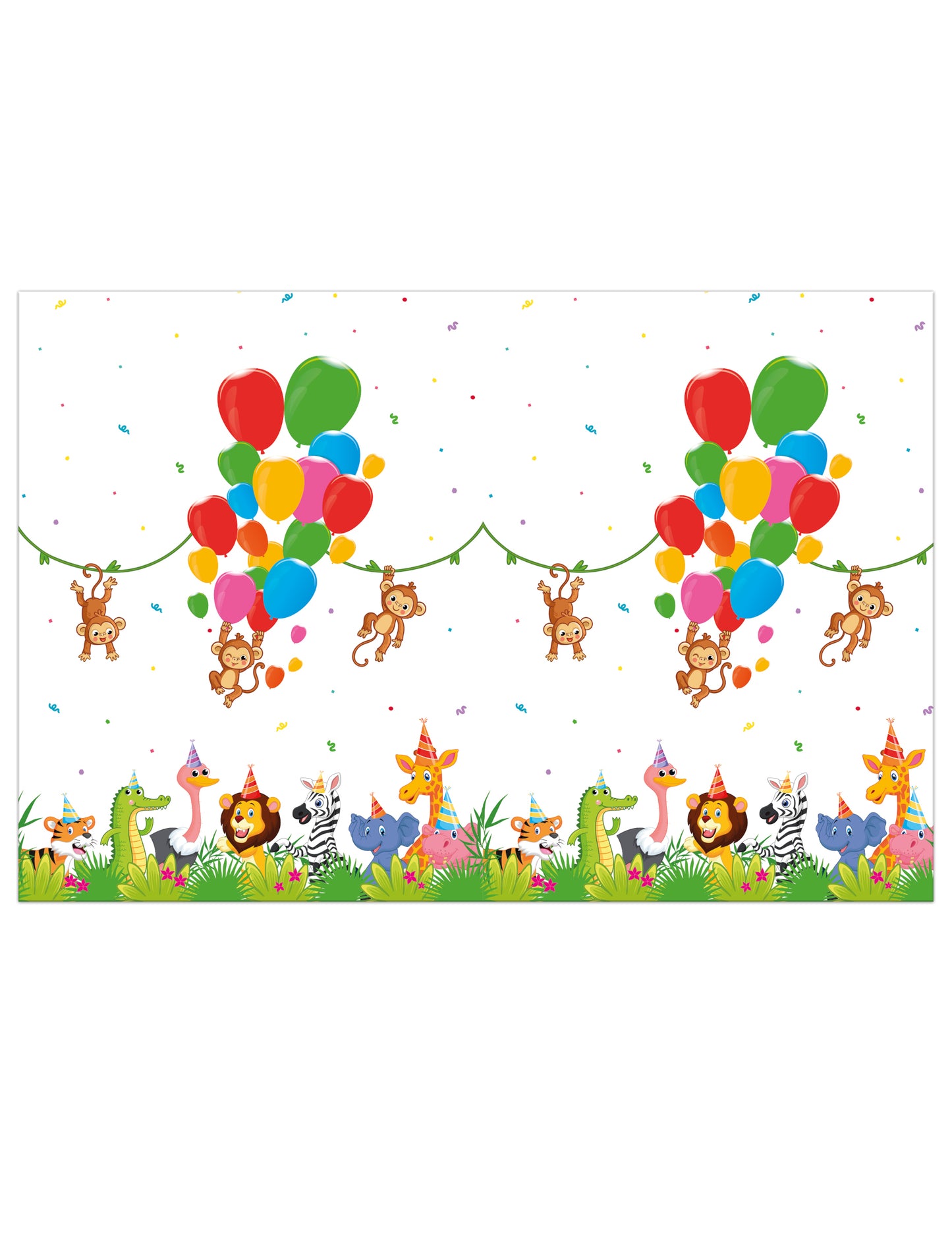 Nappe en plastique jungle balloons 120 x 180 cm animaux