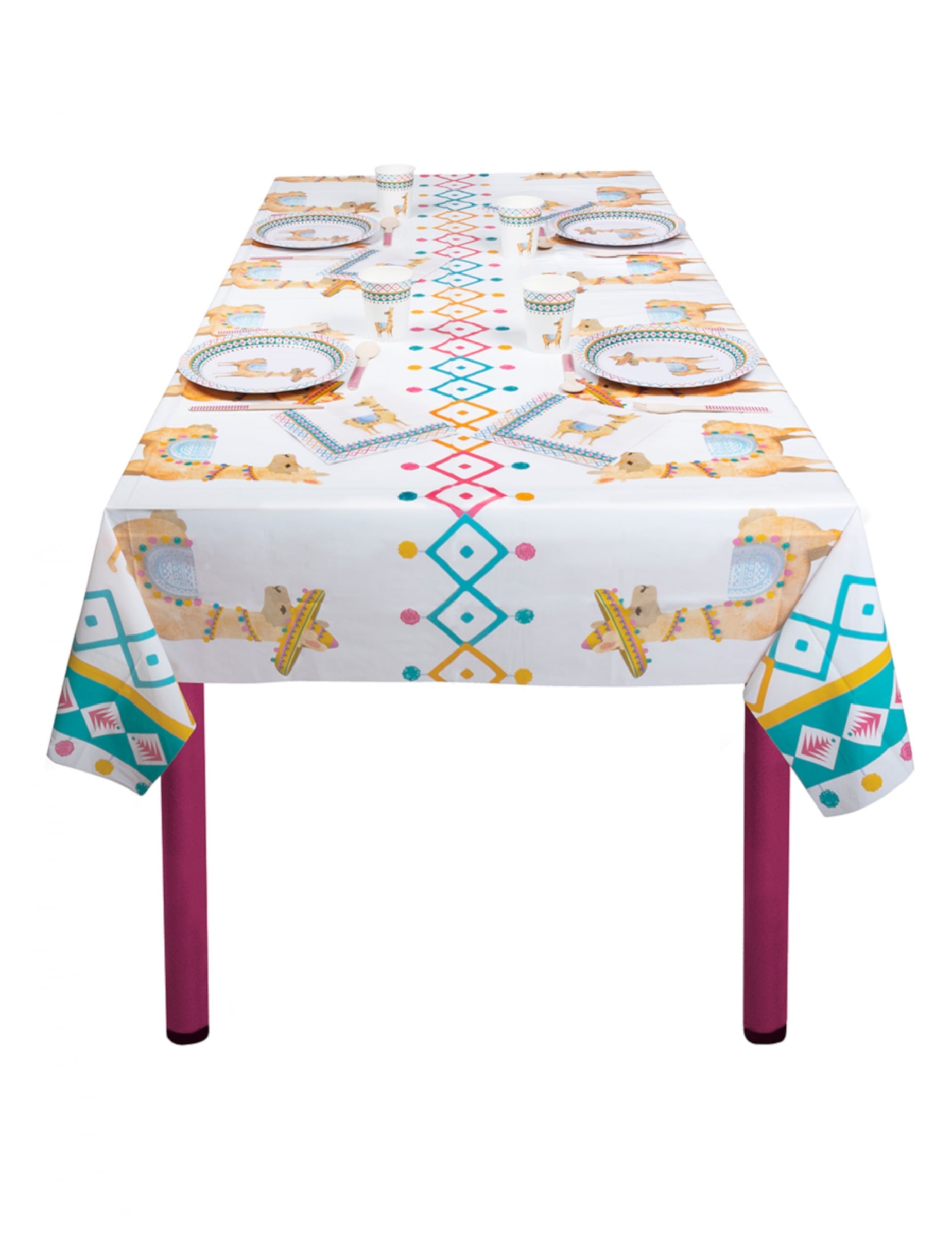 Mise en situation sur une table de la nappe en plastique lama