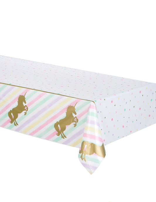 Nappe en plastique licorne pastel et étoiles dorées