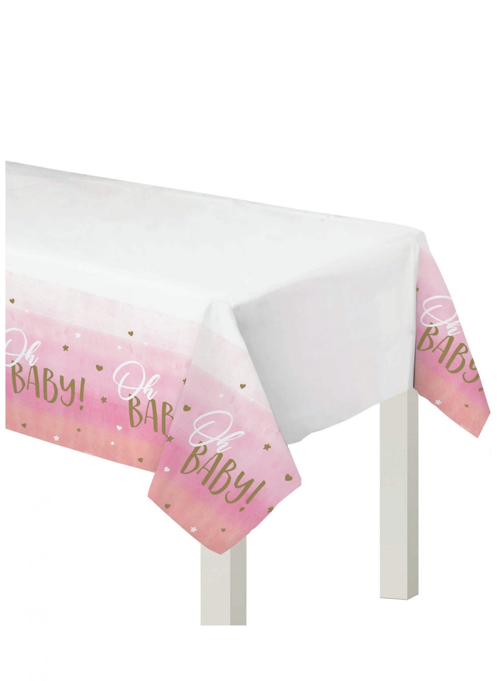 Műanyag terítő Oh Baby baby showerhoz rózsaszín és arany