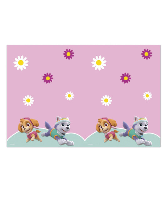 Nappe en plastique Pat' Patrouille Stella et Everest pour enfant rose à fleurs