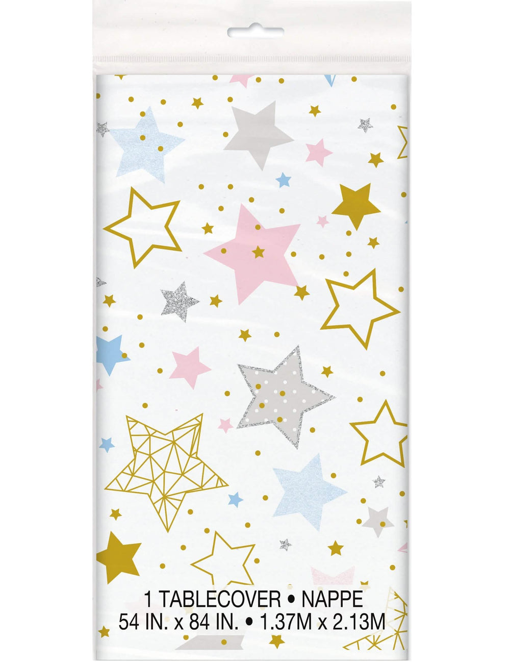 Fehér Twinkle Twinkle Little Star műanyag asztalterítő színes csillagokkal