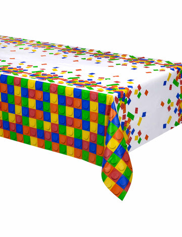 Építőjátékos mintájú műanyag terítő 137 x 260 cm születésnapra 