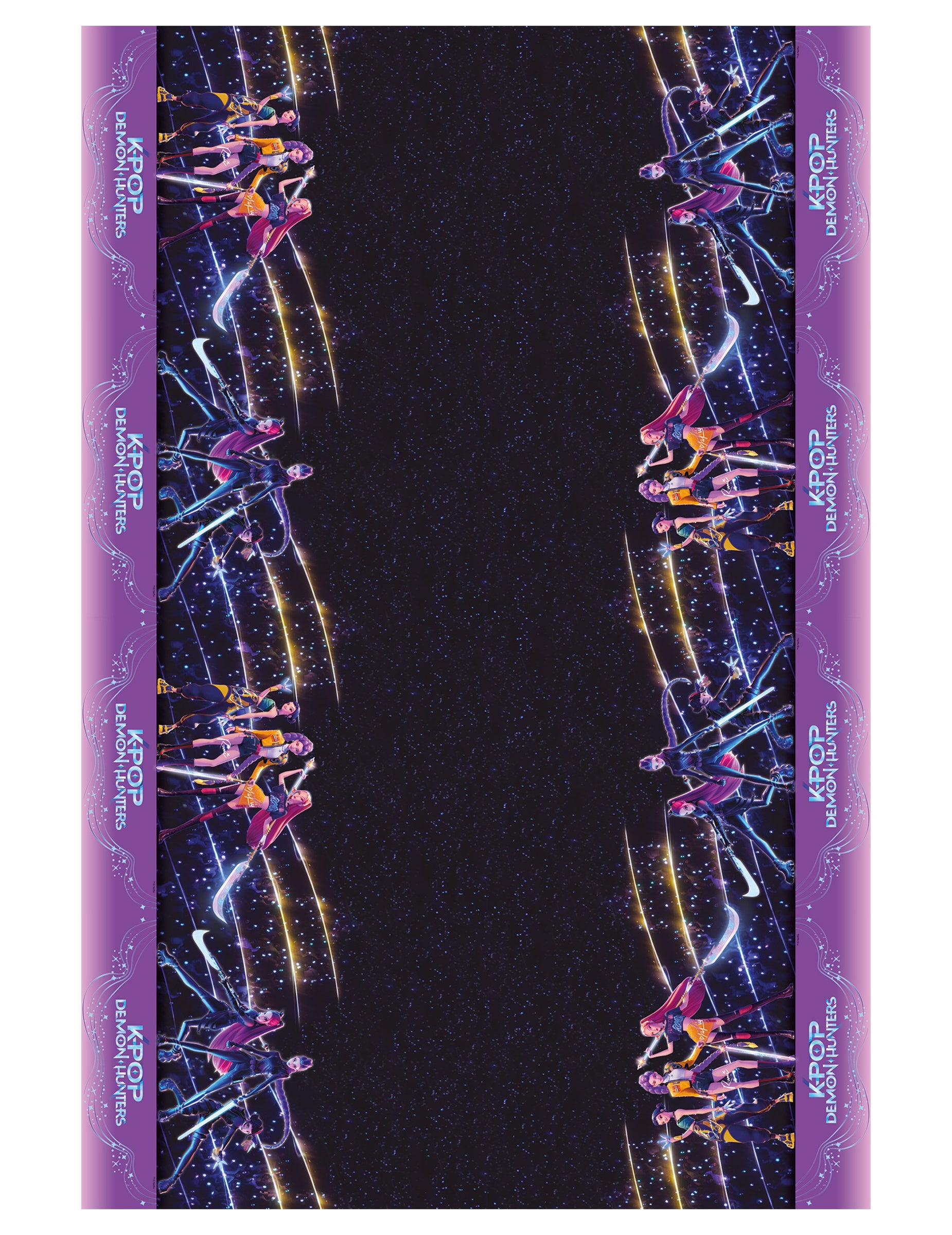 Nappe plastique K-pop Demon Hunters pour fête violette et noire avec personnages