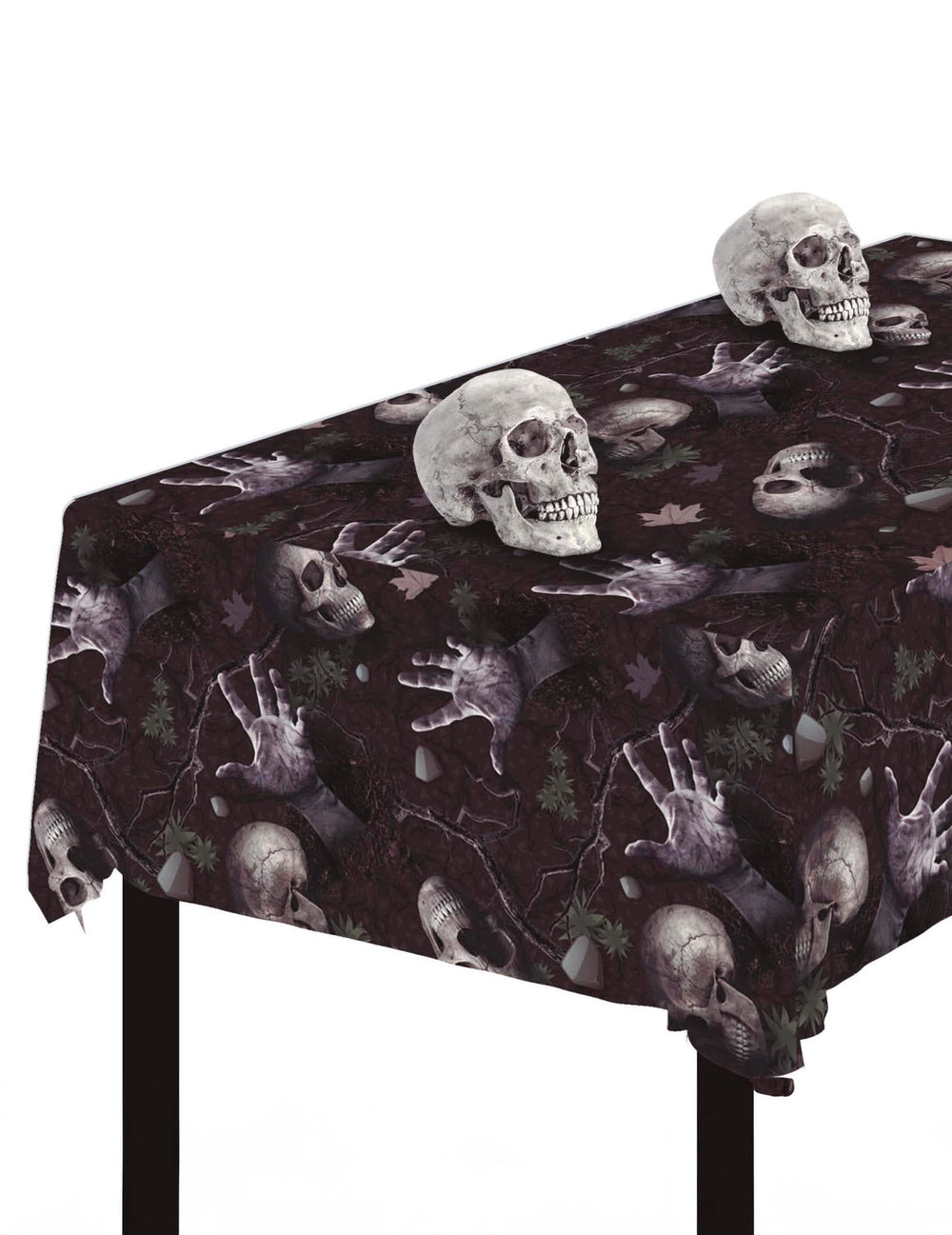 Nappe revenants du cimetière marron avec motifs de mains de zombies et crânes