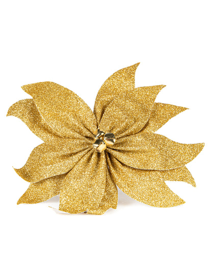 Mikulásvirág masni arany csillámporos harangokkal 20 cm asztalhoz