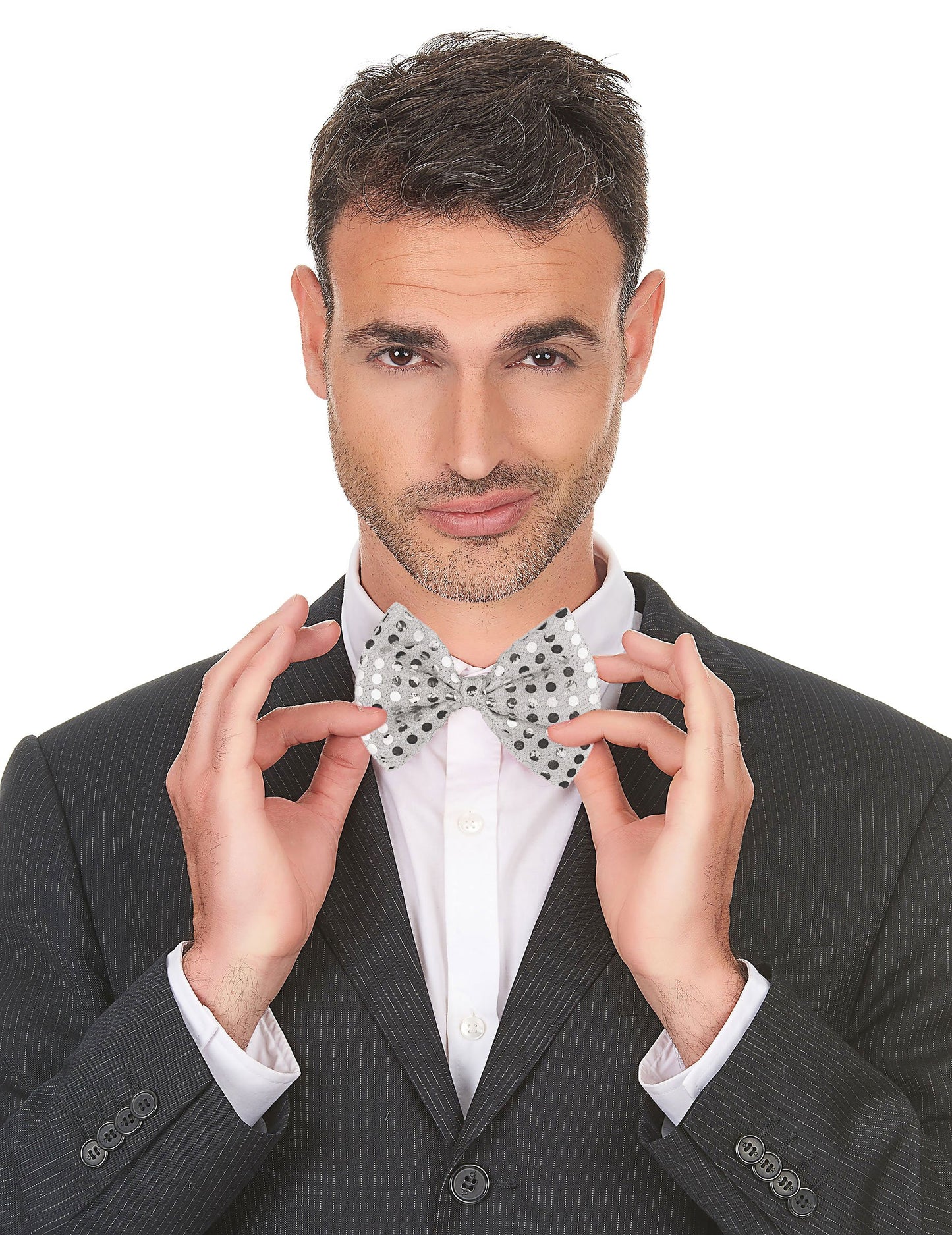 Ezüst flitteres csokornyakkendő felnőtteknek