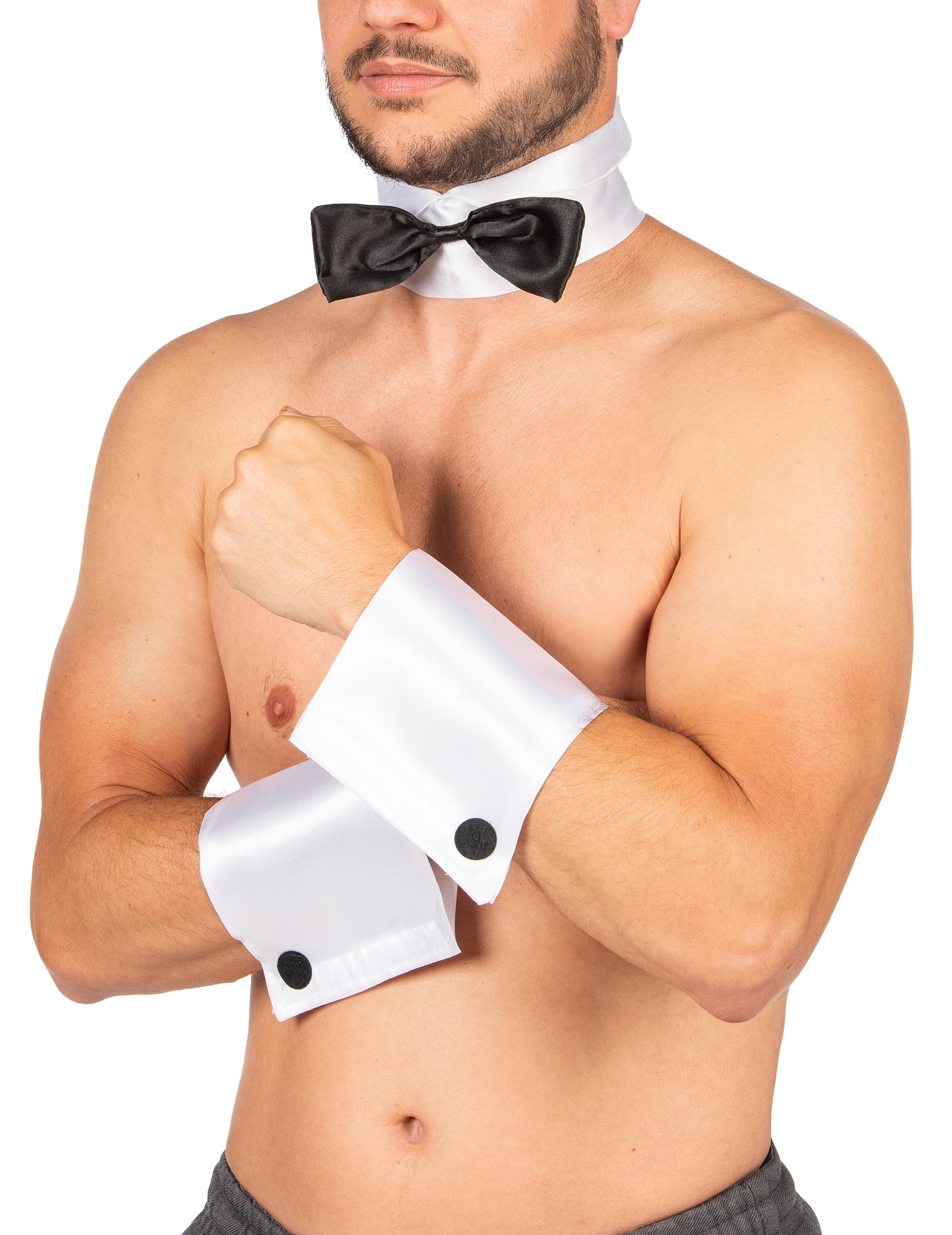 Noeud papillon et manchettes pour adulte blanc et noir