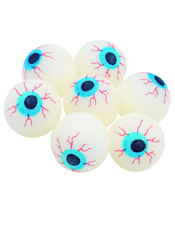Oeil phosphorescent et rebondissant Halloween pour enfant et adulte blanc et bleu