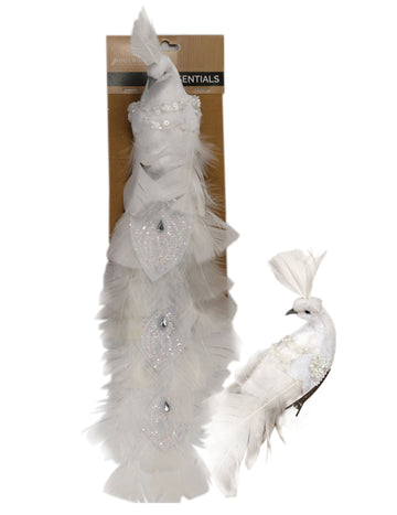 Fehér madár egy klipen 36 cm tollak